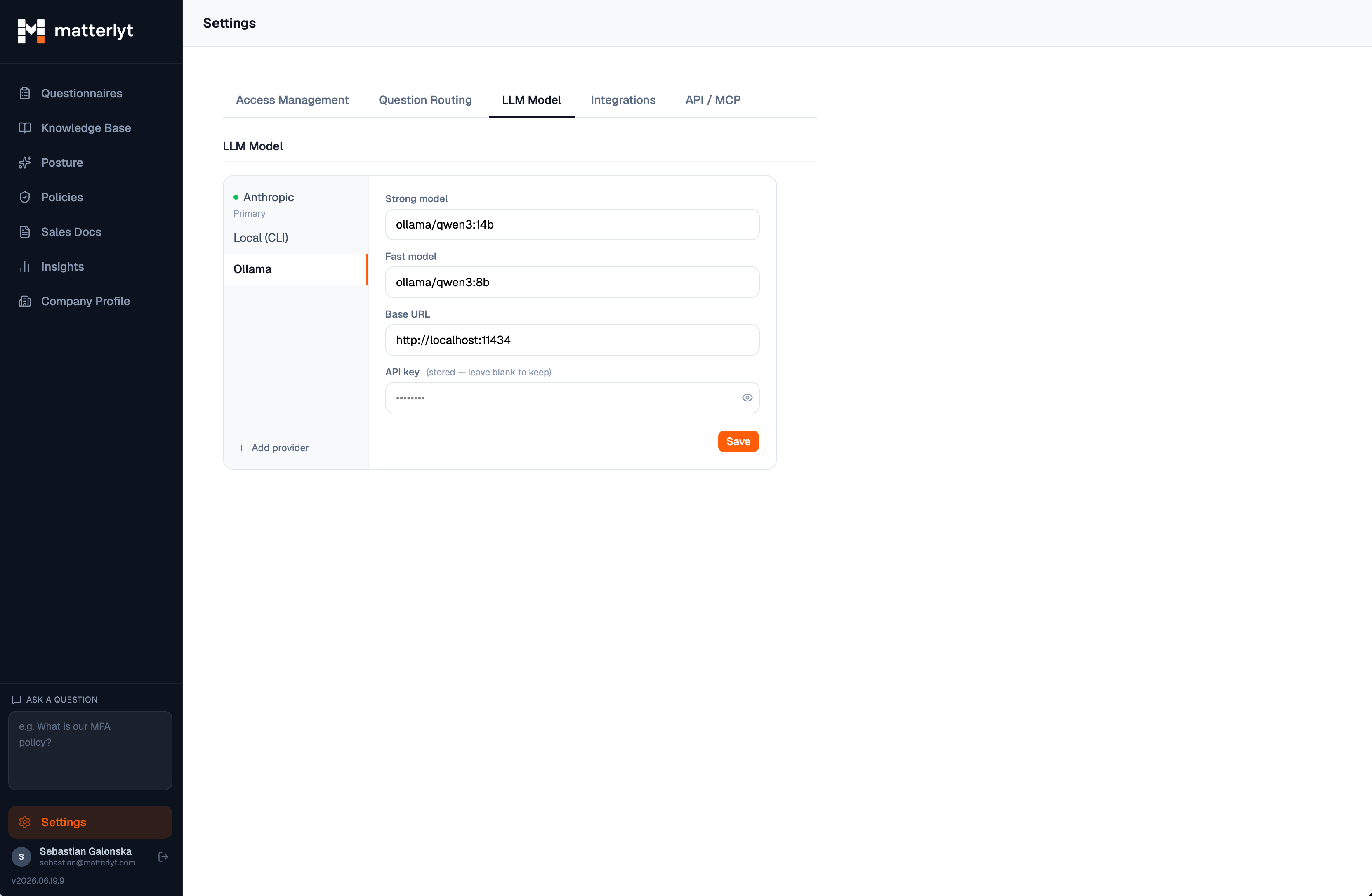 Matterlyt-Einstellung für lokal betriebene Sprachmodelle über Ollama